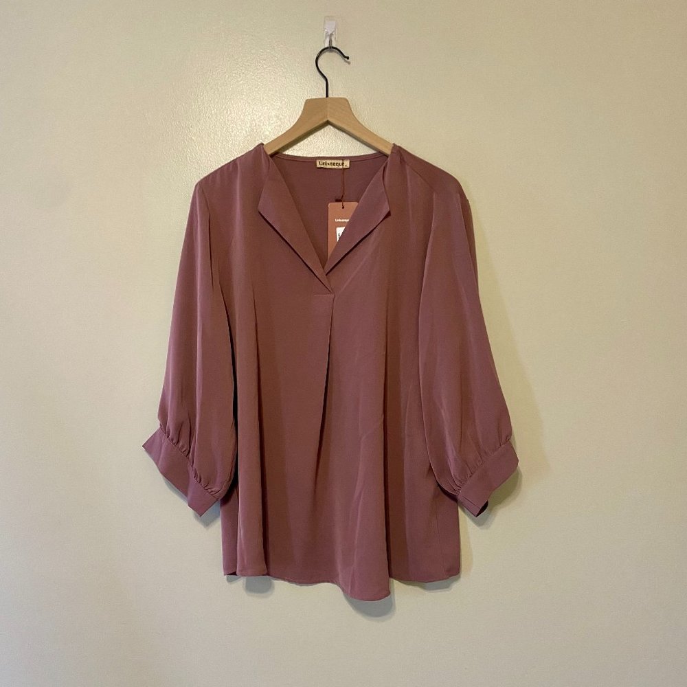 Unixseque Women's Casual Chiffon V Neck 3/4 Sleeve Business Tops Loose Work Blou